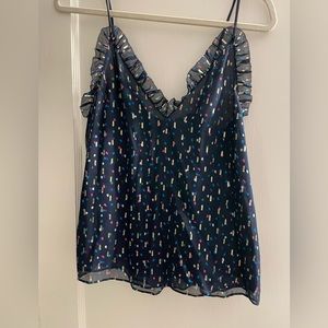 Rebecca Taylor navy and multi color tank with gold detailing size 2